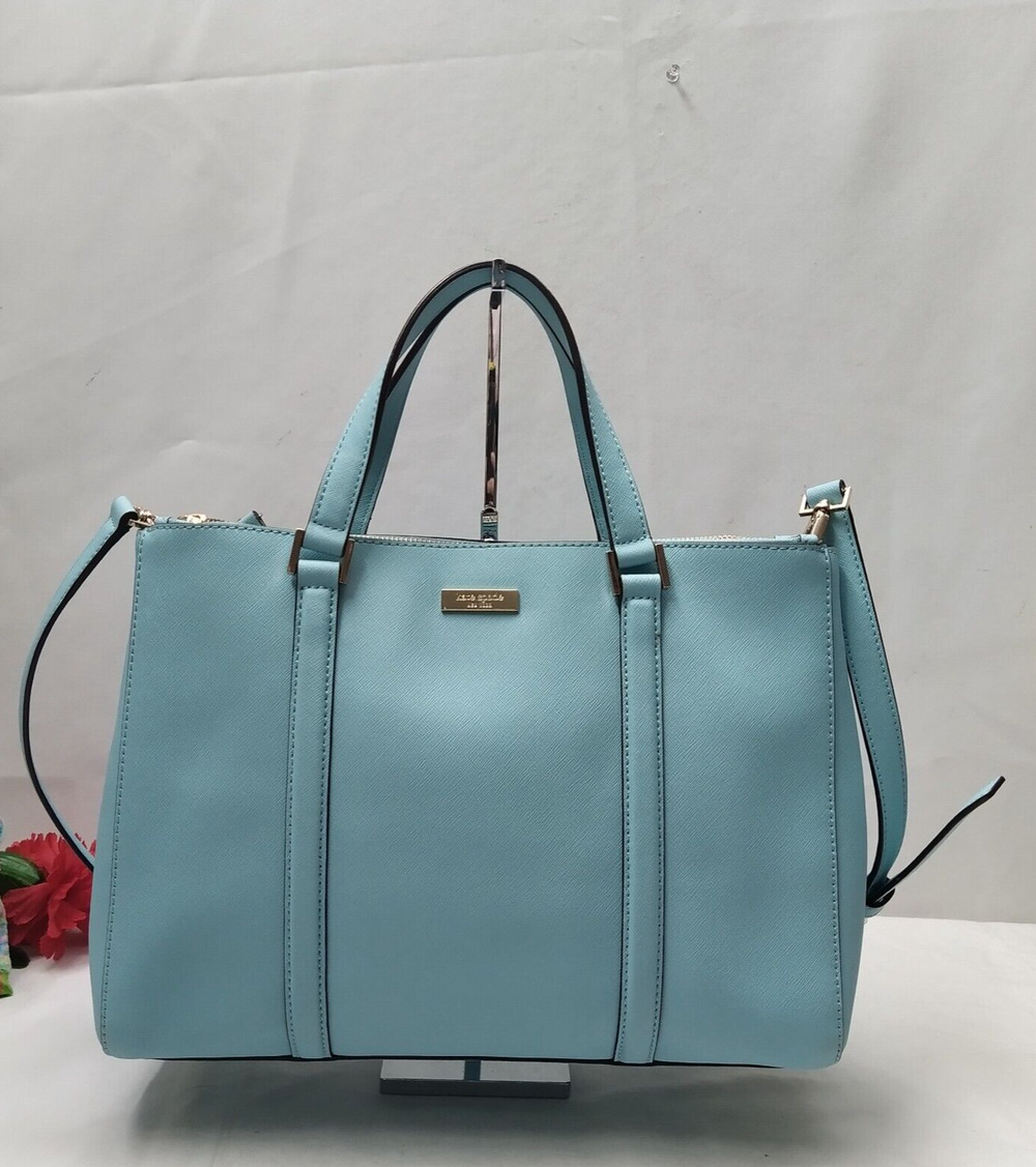 Kate Spade New York Blue Leather Carryall Double Handles Satchel Bag